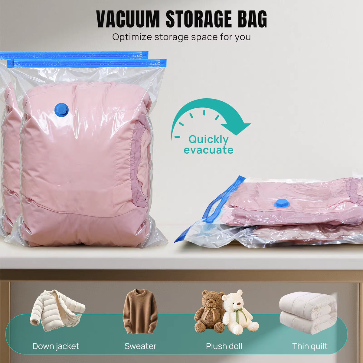 Ensemble Complet De Sacs De Compression Sous Vide – 12 Sacs (40X60 À 70X100 Cm) + Pompe Électrique Rechargeable 2-En-1 + Pompe Manuelle – Rangement Gain De Place Pour La Maison