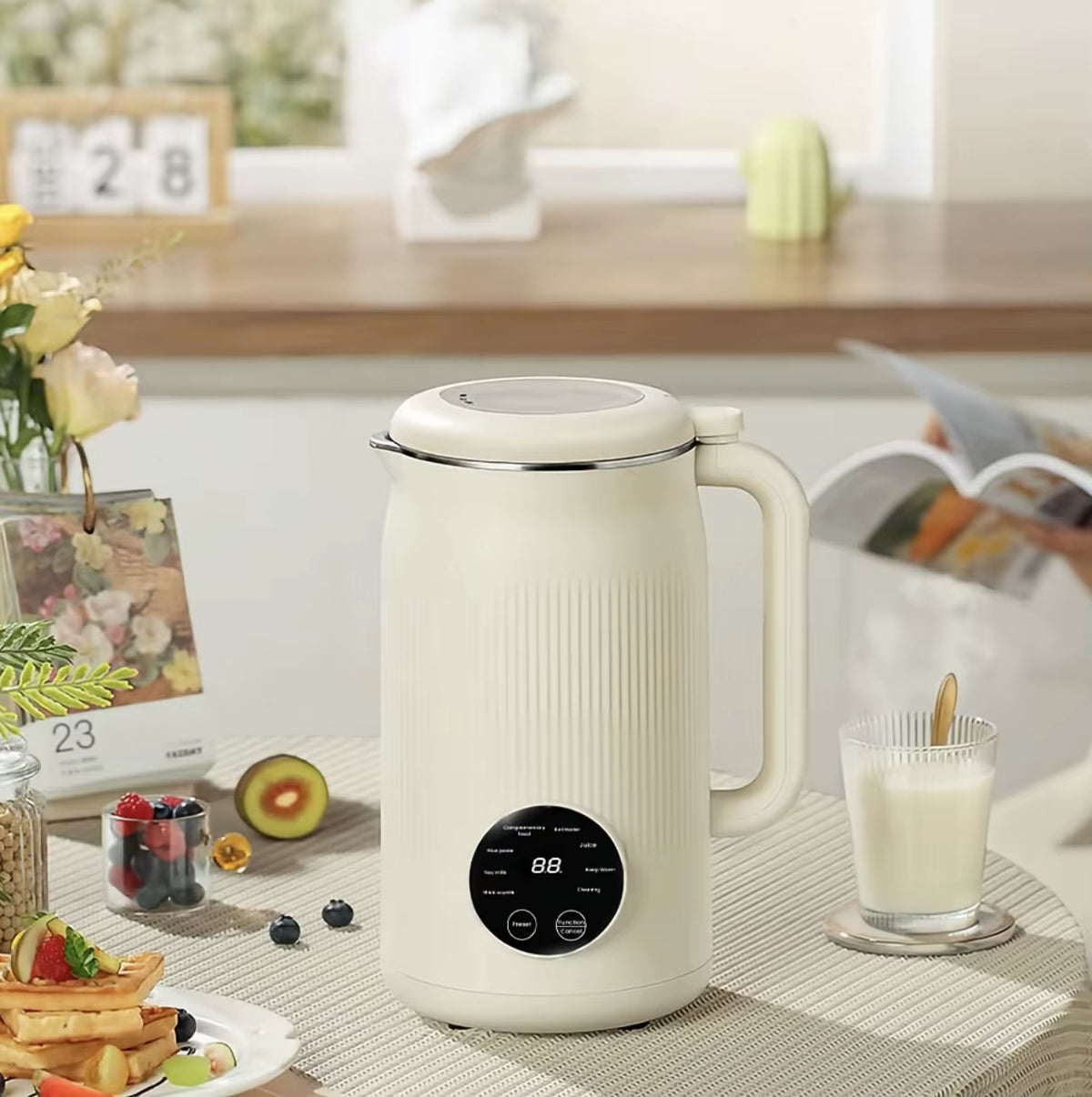 Upgraded Fully Automatic Soy Milk Machine LCD Touch Screen No-Wash Milkshake Machine Household 1.2L Filter-Free Soy Milk Machine