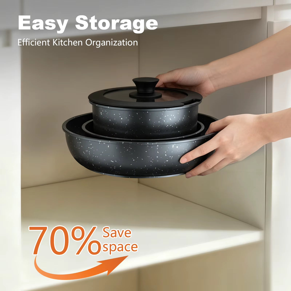 5Pcs Nonstick Cookware Set Detachable Handle Cast Aluminum Pots Pans with Lid Trivet for Kitchen Induction Gas Stove