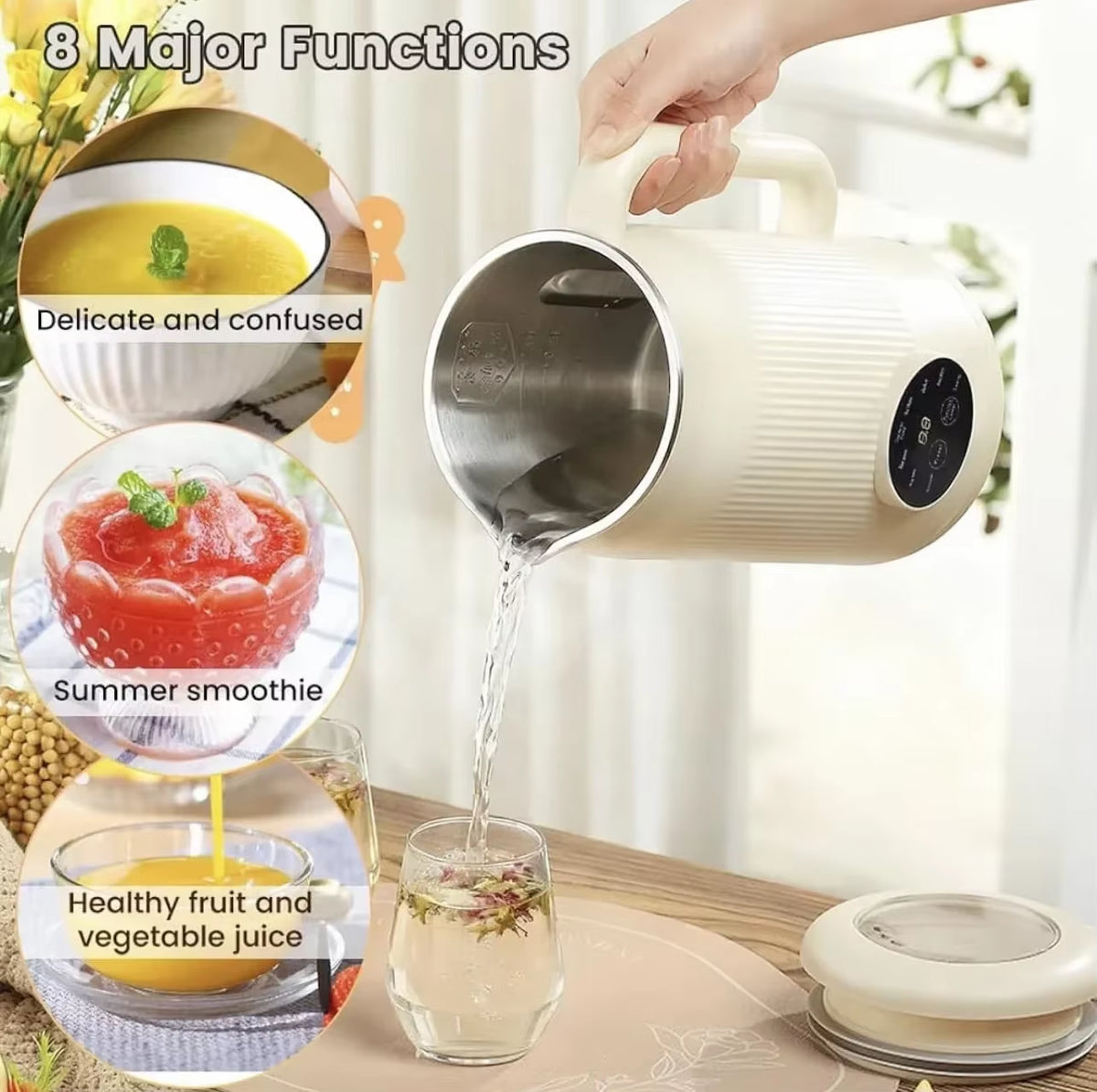 Upgraded Fully Automatic Soy Milk Machine LCD Touch Screen No-Wash Milkshake Machine Household 1.2L Filter-Free Soy Milk Machine