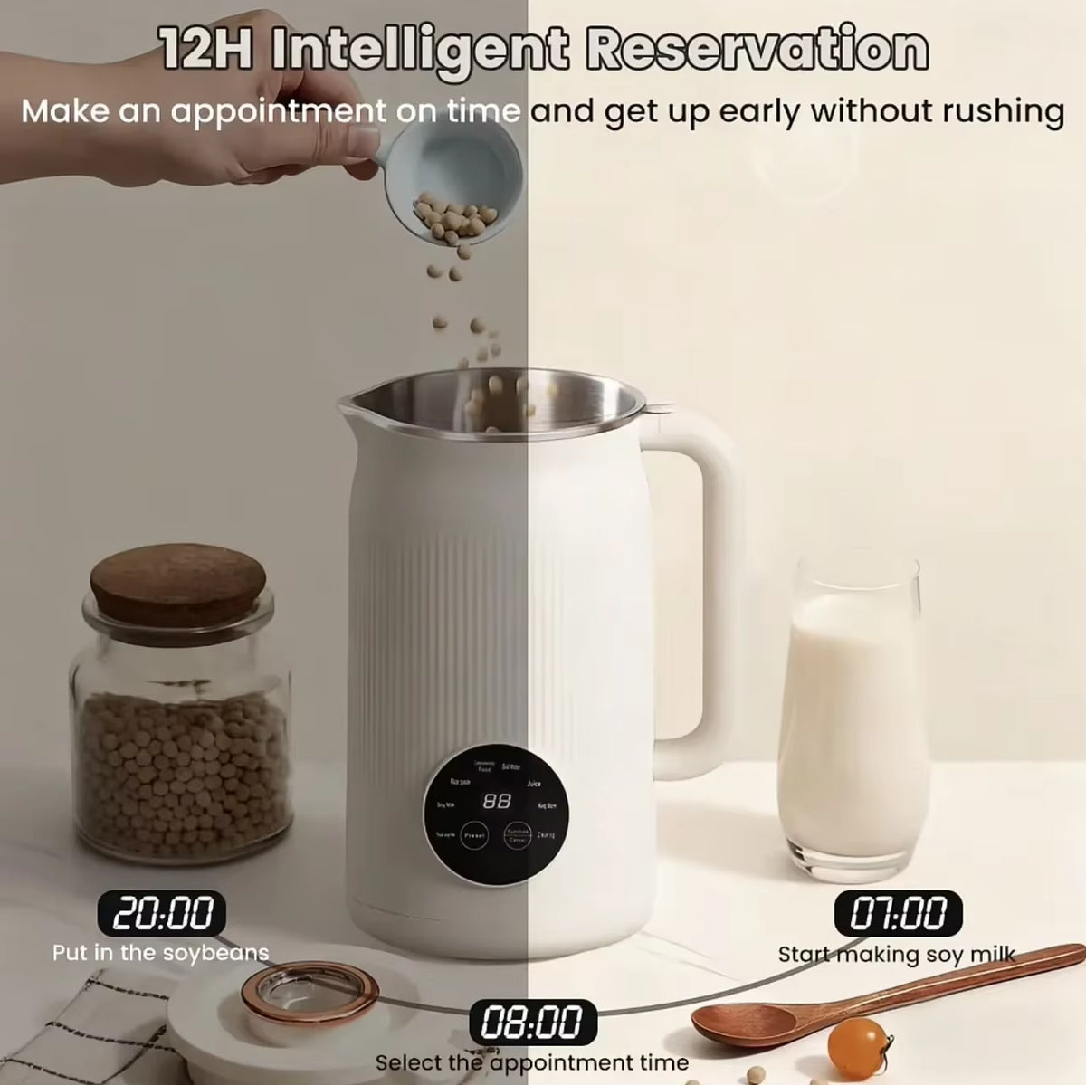 Upgraded Fully Automatic Soy Milk Machine LCD Touch Screen No-Wash Milkshake Machine Household 1.2L Filter-Free Soy Milk Machine