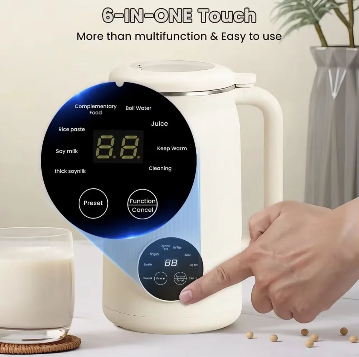 Upgraded Fully Automatic Soy Milk Machine LCD Touch Screen No-Wash Milkshake Machine Household 1.2L Filter-Free Soy Milk Machine