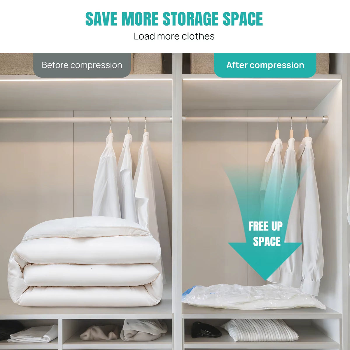 Ensemble Complet De Sacs De Compression Sous Vide – 12 Sacs (40X60 À 70X100 Cm) + Pompe Électrique Rechargeable 2-En-1 + Pompe Manuelle – Rangement Gain De Place Pour La Maison