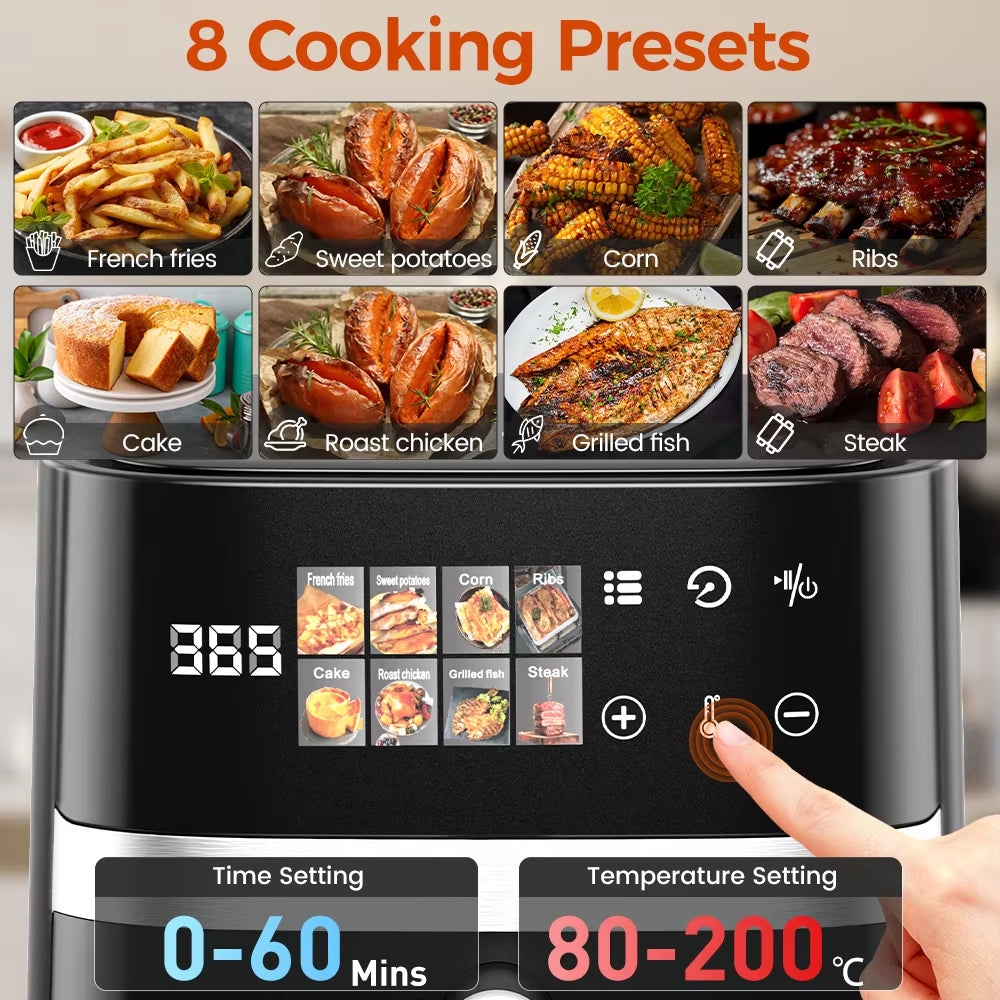 5.5L Capacity Air Fryer 1350W Oil Free Electric Fryer Timer Control Home Kitchen Cooker Non-Fat Fryer