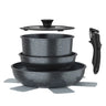 5Pcs Nonstick Cookware Set Detachable Handle Cast Aluminum Pots Pans with Lid Trivet for Kitchen Induction Gas Stove