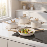 19-Piece Black Ceramic Non-Stick Kitchen Set Induction Compatible Oven Safe with Removable Handles for Camping and RV Use