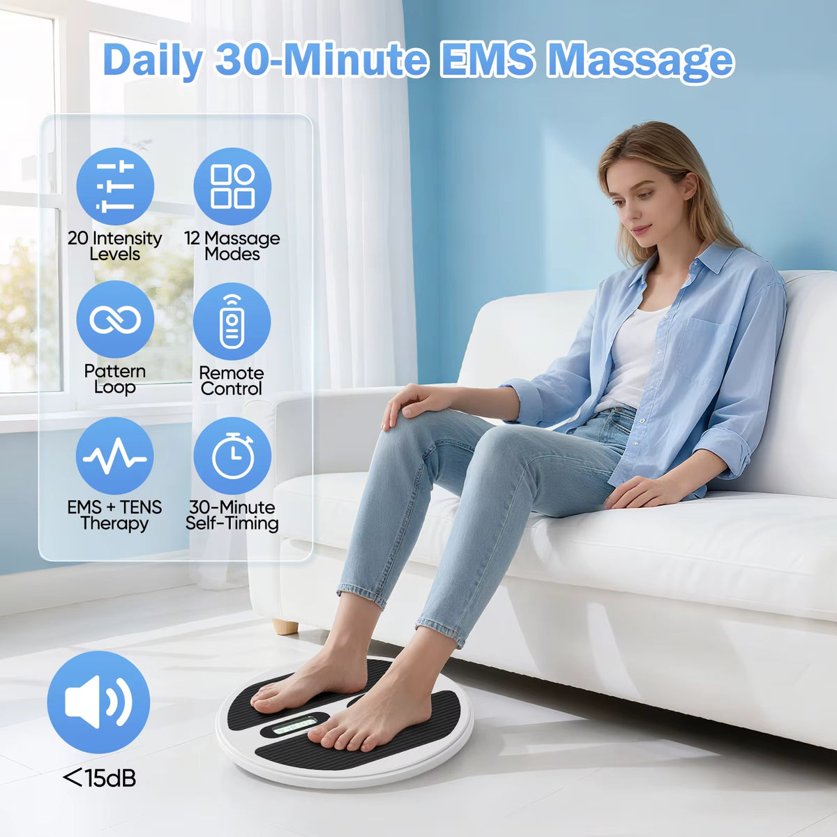 Professional EMS&TENS Foot Massager 20 Intensity Levels Squeezing, Kneading & Acupuncture for Relieves Foot & Leg Pain Blood Circulation