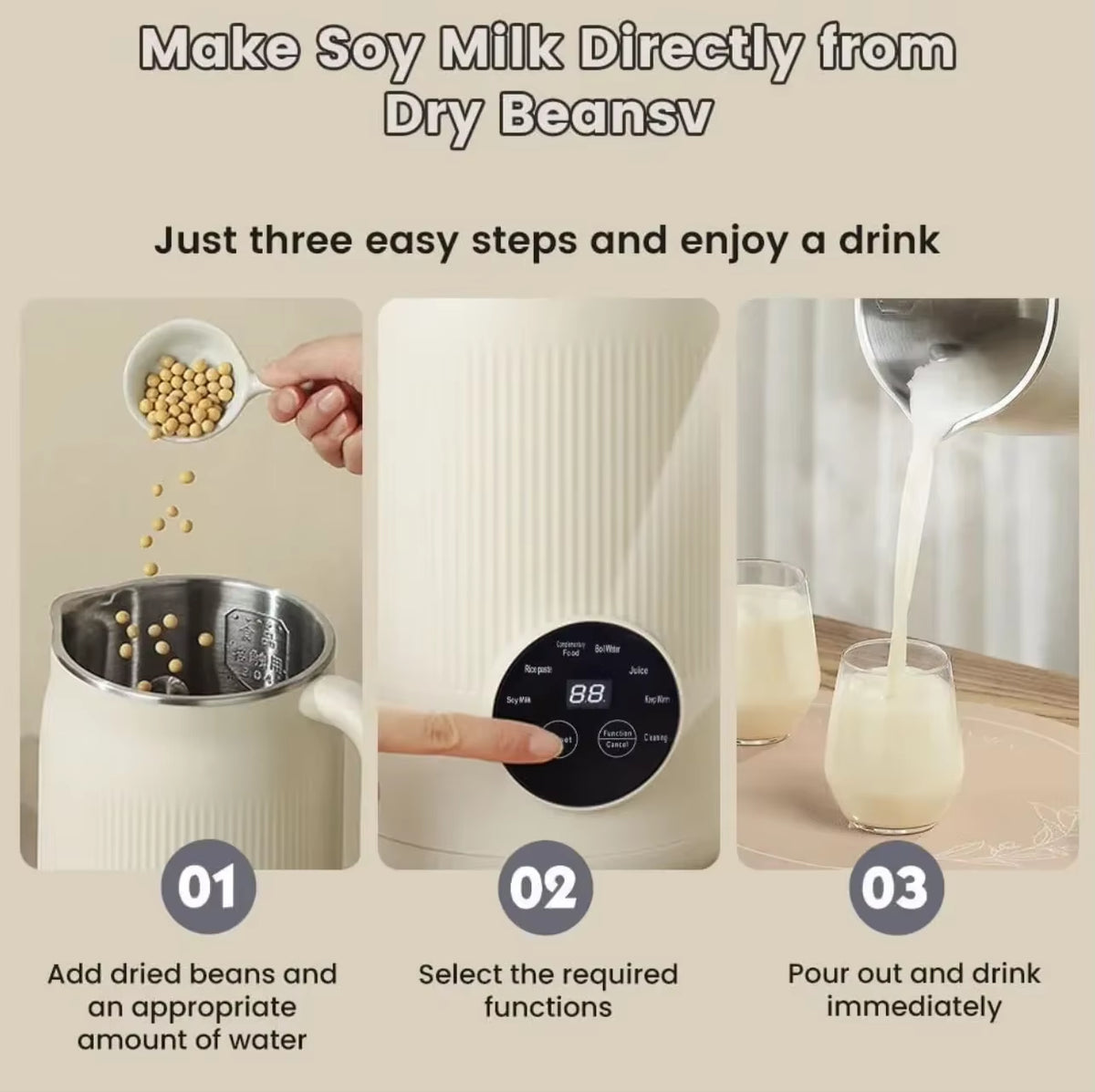 Upgraded Fully Automatic Soy Milk Machine LCD Touch Screen No-Wash Milkshake Machine Household 1.2L Filter-Free Soy Milk Machine