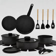 19-Piece Black Ceramic Non-Stick Kitchen Set Induction Compatible Oven Safe with Removable Handles for Camping and RV Use