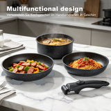 5Pcs Nonstick Cookware Set Detachable Handle Cast Aluminum Pots Pans with Lid Trivet for Kitchen Induction Gas Stove