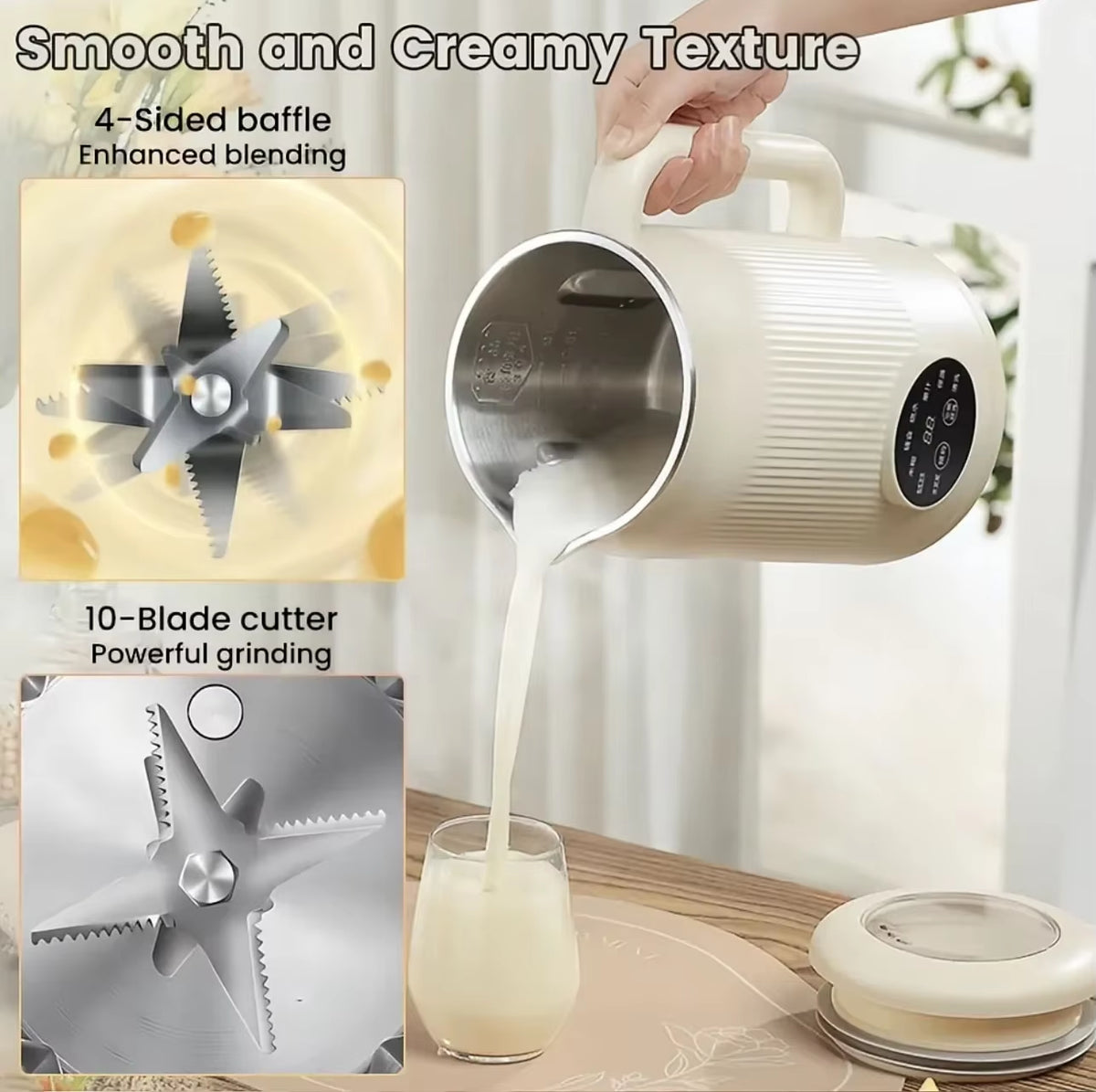 Upgraded Fully Automatic Soy Milk Machine LCD Touch Screen No-Wash Milkshake Machine Household 1.2L Filter-Free Soy Milk Machine